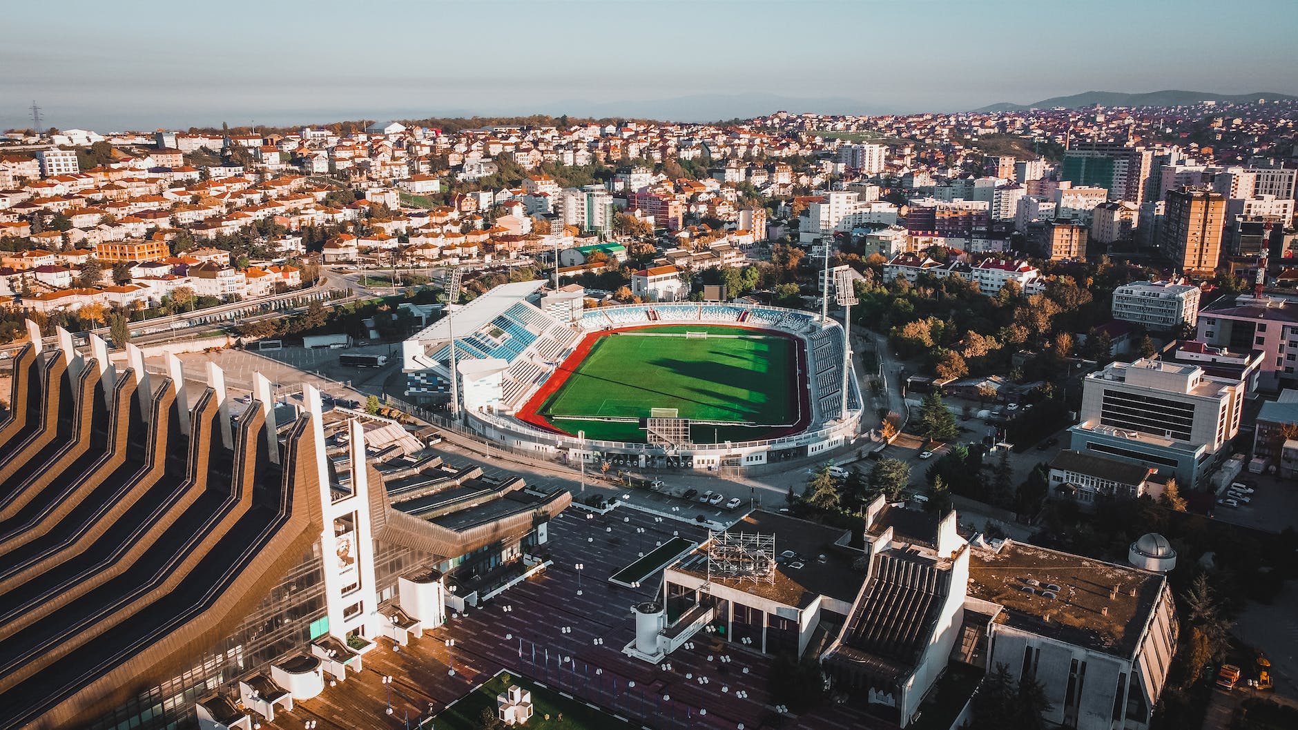 aerial view of the fadil vokrri stadium in pristina kosovo